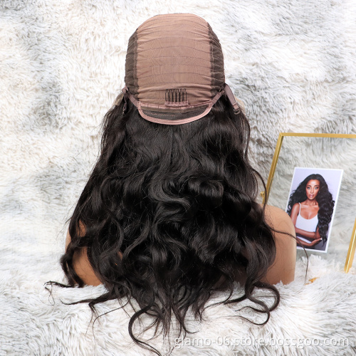 28 Inch Long Black Body Wave Wigs,Right Side Parting Natural Looking Wigs For Women,Full Lace Frontal Human Hair Wigs